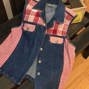 Shelly & Arnold denim & plaid vest